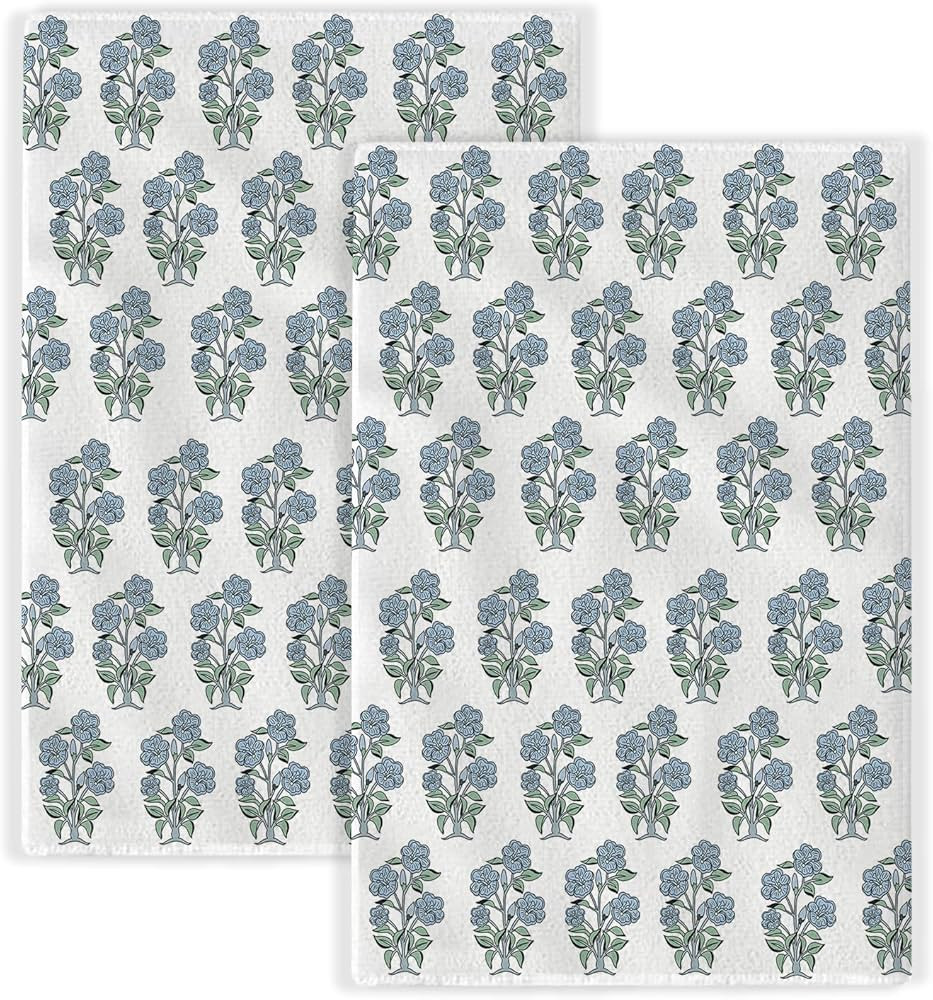 Block Print Dish Towels 16x24 inches Pack of 2,Spring Summer Watercolor Blue Flower Kitchen Towel... | Amazon (US)