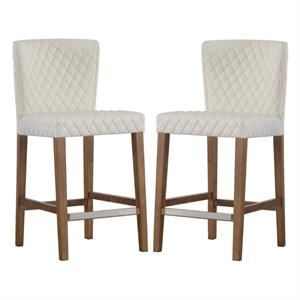 Home Square 25.5" Leather Counter Stool in White - Set of 2 | Cymax
