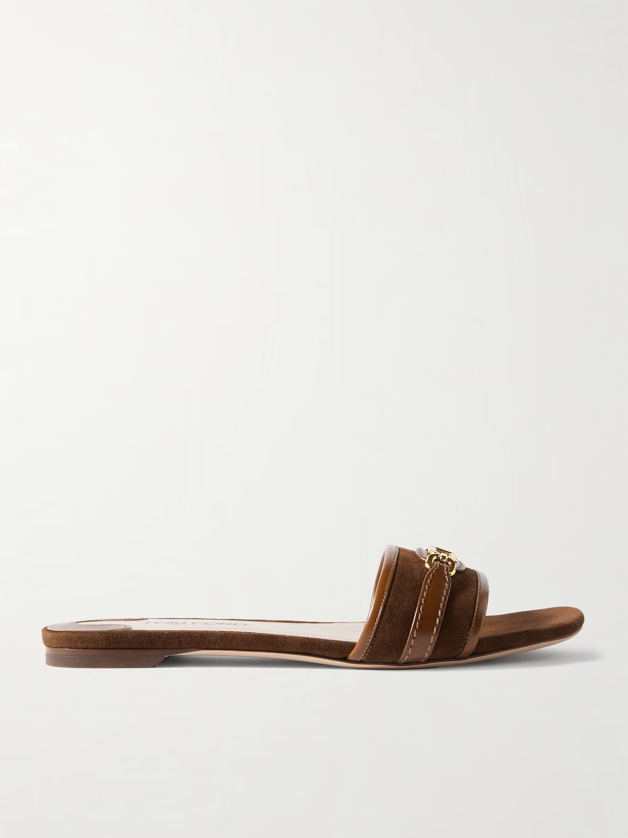 TOM FORD - Logo-embellished Leather-trimmed Suede Slides - Brown | NET-A-PORTER (US)