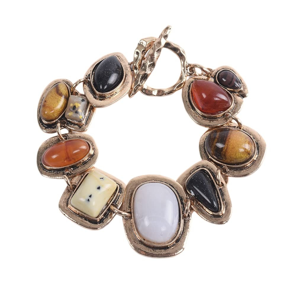 LUREME Vintage Ethnic Big Stones Bracelet for Women with Turquoise White Yellow Colorful Stones C... | Amazon (US)