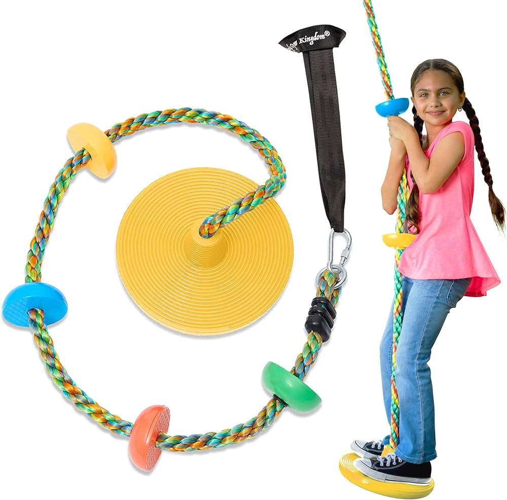 Jungle Gym Kingdom Tree Swing for Kids - Single Disc Seat and Rainbow Climbing Rope Set w/Carabin... | Amazon (US)