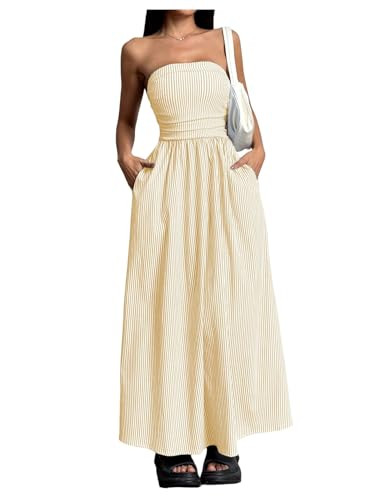 Milumia Women's Striped Strapless Maxi Dress Summer Casual Tube Top Long Dresses with Pocket | Amazon (US)