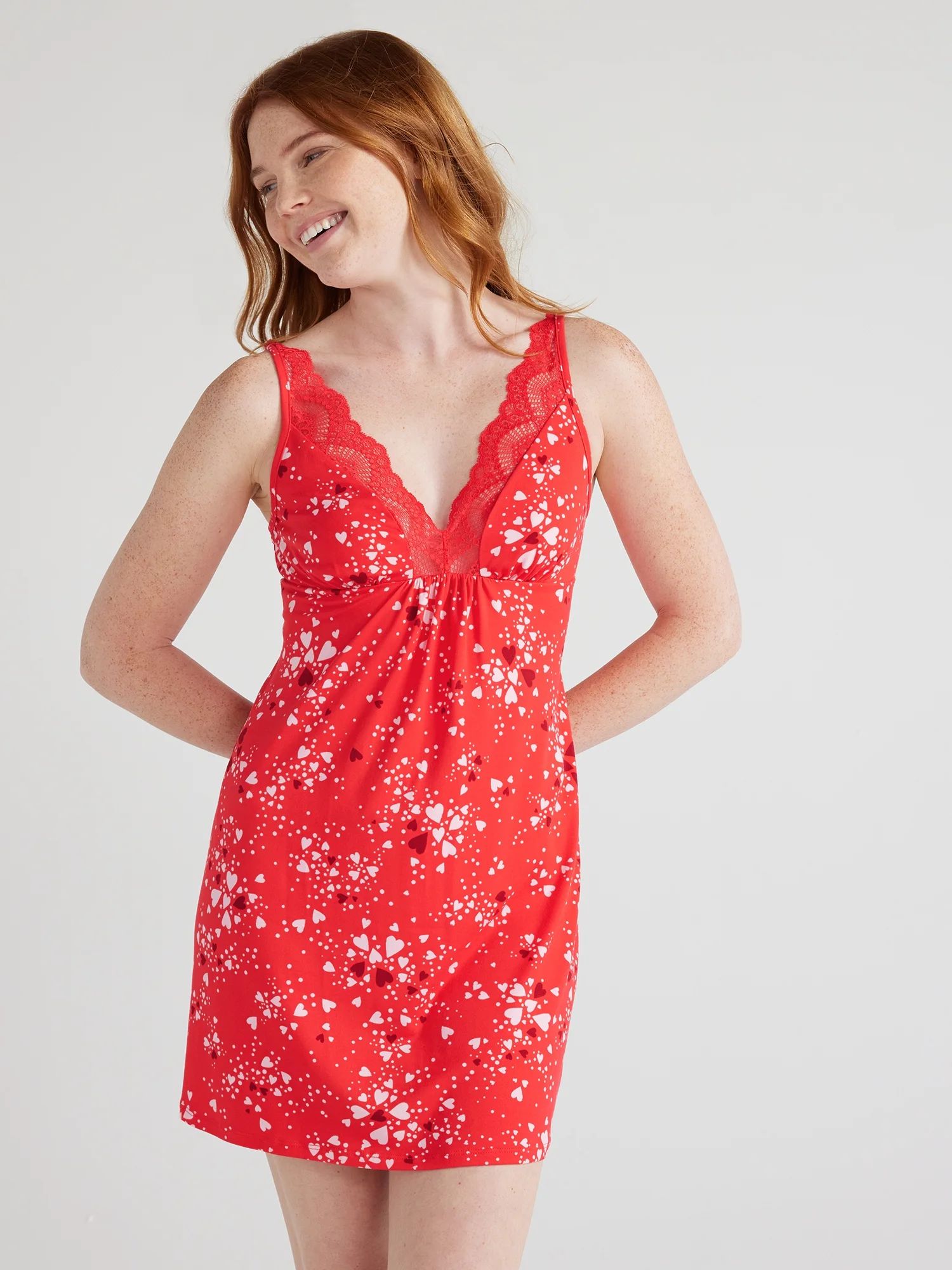 Joyspun Women’s Printed Lace Front Knit Chemise, Sizes S to 4X | Walmart (US)