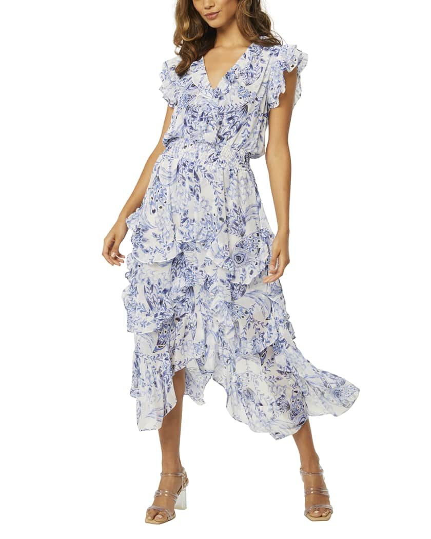 MISA Los Angeles Dakota Midi Tiered Floral Chiffon Dress | Neiman Marcus