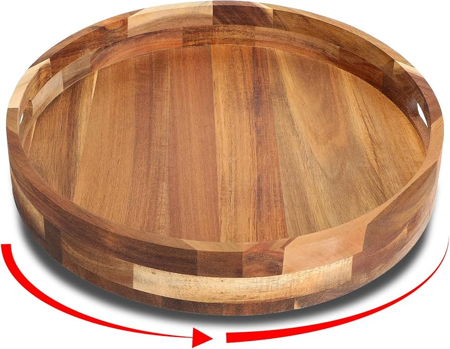 Acacia Wooden Lazy Susan for Table Top-12 Inch Wooden Lazy Susan Turntable with Double Handle-Lar... | Amazon (US)