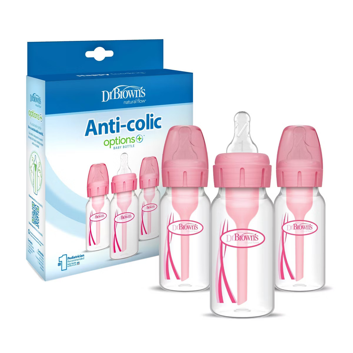 Dr. Brown's 4oz Anti-Colic Options+ Narrow Baby Bottle with Level 1 Slow Flow Nipple - 3pk - Pink... | Target