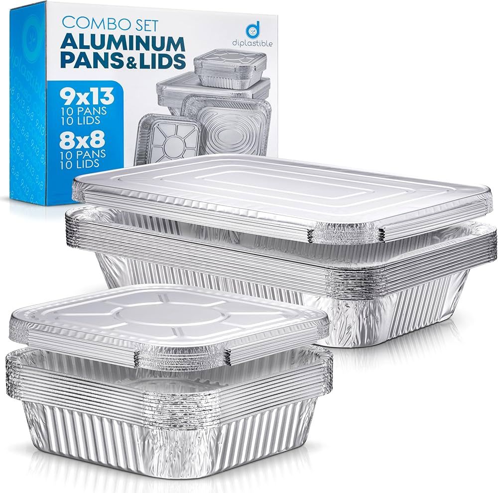 Disposable Aluminum Pans With Lids, 9x13 (10pc) And 8x8 Square (10pc) Combo Set, Disposable Bakin... | Amazon (US)