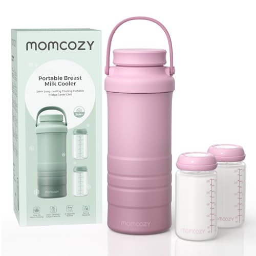 Momcozy 22oz Portable Breast Milk Cooler for Outdoor, Life Saver with 360° Total Cooling for 24 Hours, Larger Capacity Travel Breastmilk Chiller with 2pcs Baby Bottles for Breastmilk Storage, Pink | Amazon (US)