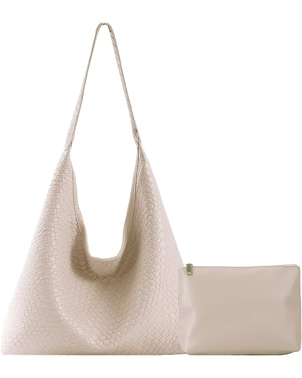 2025 Woven Leather Shoulder Bag for Women, Woven Soft Vegan Leather Tote Bag, Large Capacity Top-... | Amazon (US)
