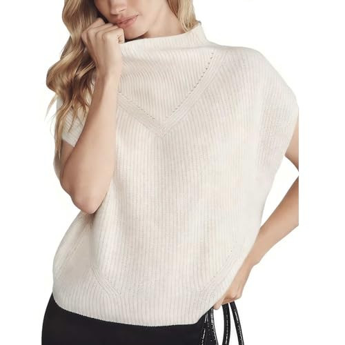 Zoziiee Women Mock Neck Sleeveless Sweater Vest Oversized Ribbed Knit Pullover Fall Casual Business Tank Top(Beige,L) | Amazon (US)