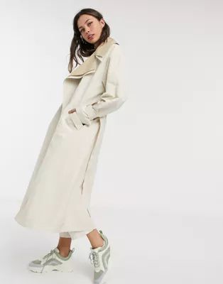 ASOS DESIGN double layer oversized trench coat in stone | ASOS (Global)