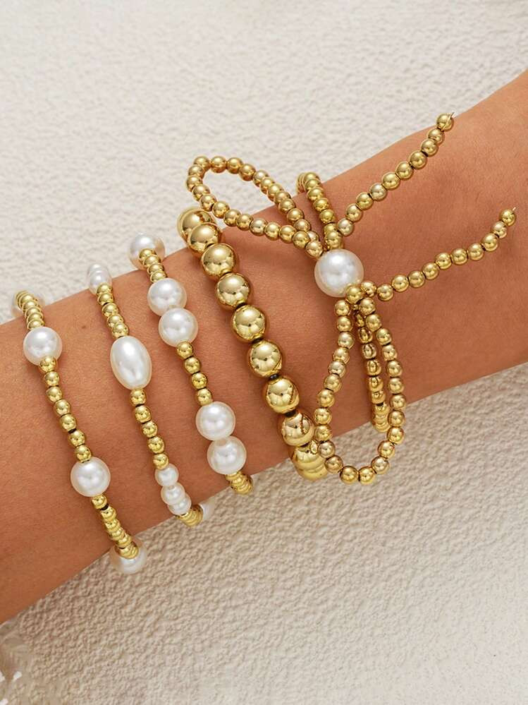 5pcs Set Simple Beaded Bow Decor Women Bracelets, Suitable For Sisters/Friends Birthday, Christma... | SHEIN