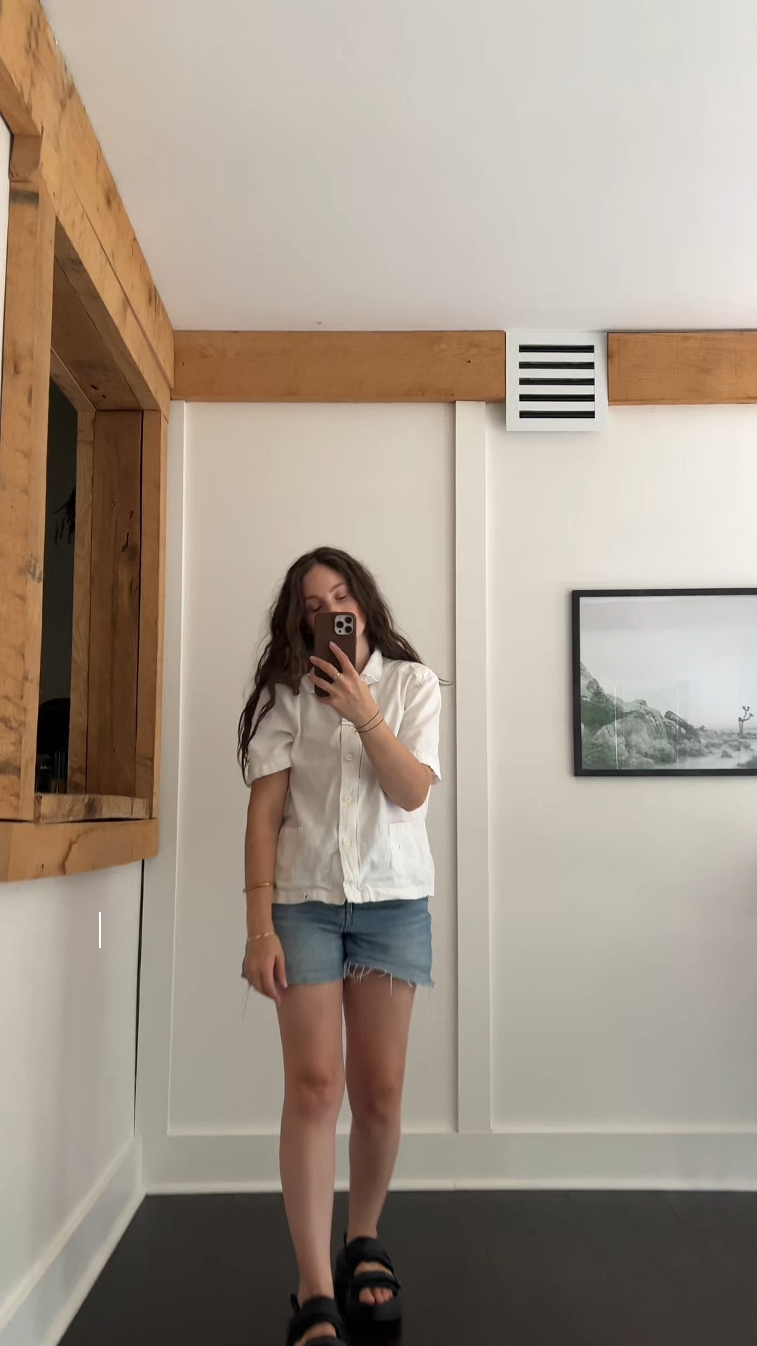 Boxy, breezy, and a little undone—cutoffs, chunky sandals, and a thrifted button-down that I'm in love with, holes and all. Linked the closest finds I could grab. 

 
