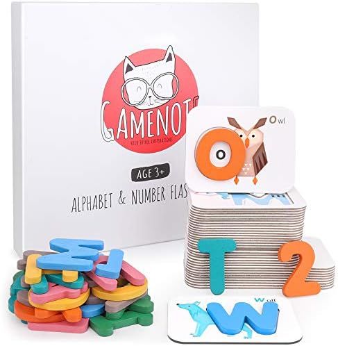 Gamenote Alphabet and Numbers Flash Cards - Wooden ABC Letters Matching Puzzle Game Montessori To... | Amazon (US)