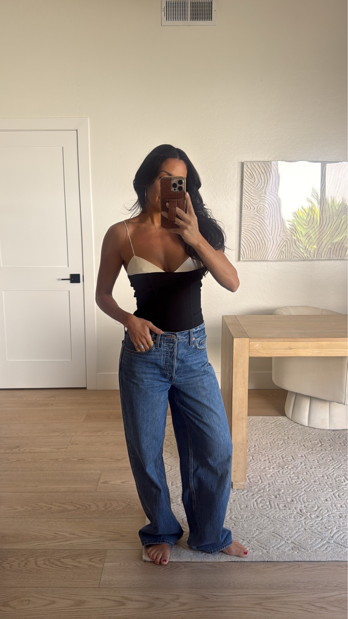 Casual outfit of the day! 
Size 2 camo top 
Size 25 baggy low rise @Aritzia jeans 

Women’s jeans 
Fall outfit 
Date night outfit

#LTKgrwm #LTKdayinmylife #LTKootd