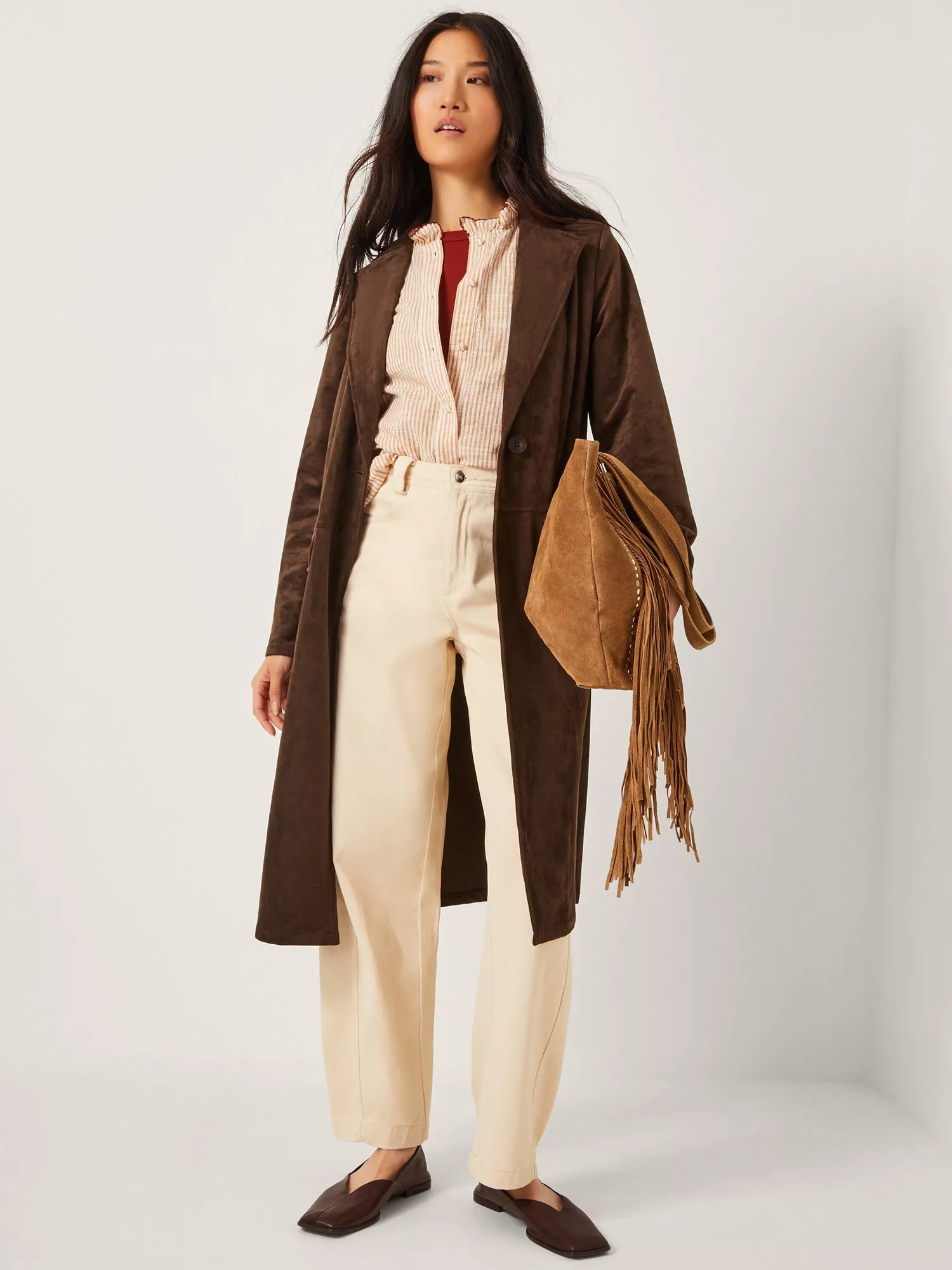 Monsoon Tove Suedette Trench Coat, Chocolate | John Lewis (UK)