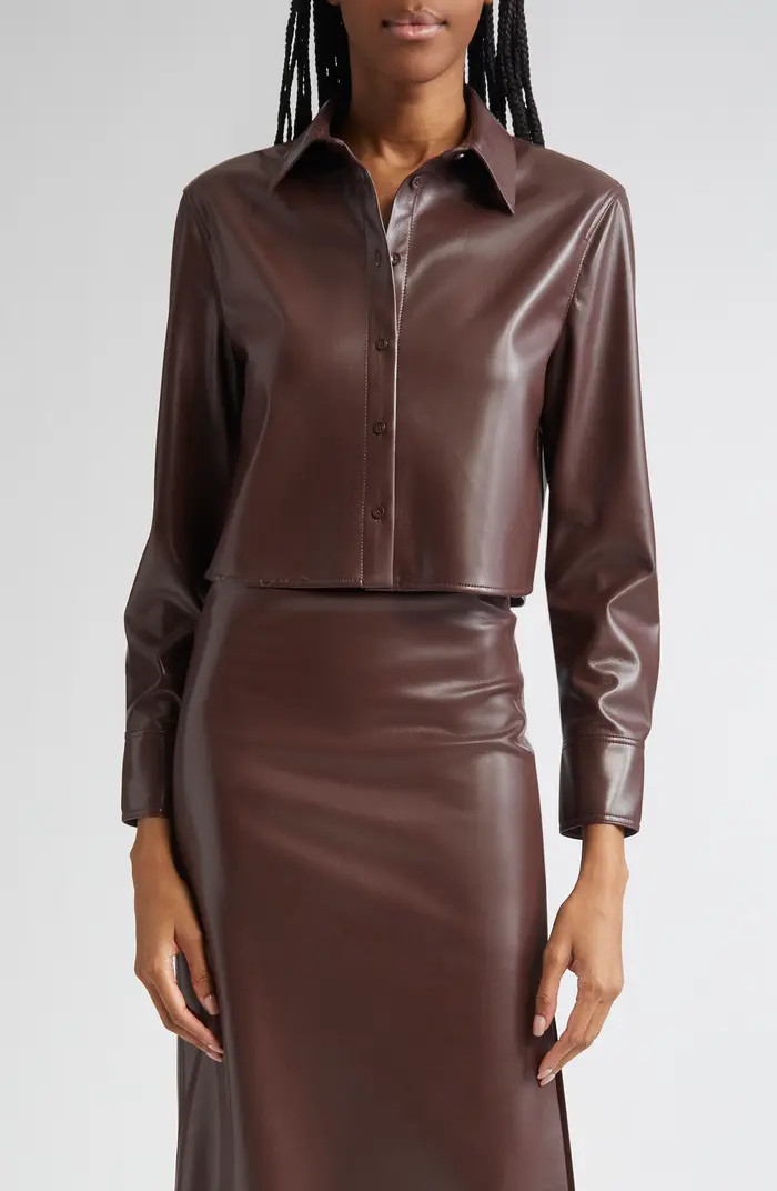 Alice + Olivia Leon Crop Faux Leather Button-Up Shirt | Nordstrom | Nordstrom