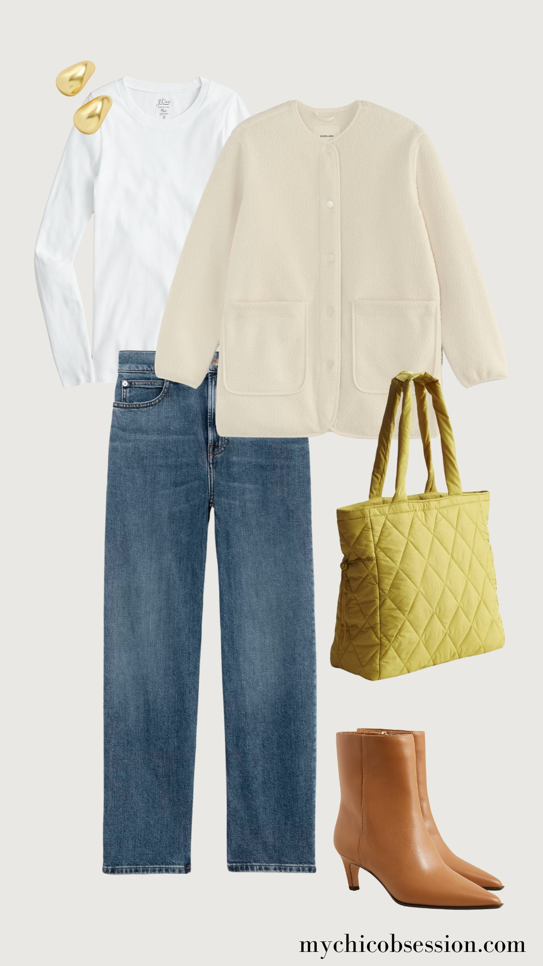 Style a thin liner coat in a light color for a layered look. They’re super soft and comfortable, without causing you to overheat when the weather does start getting nicer. Underneath, keep things simple with a long-sleeved white tee and a pair of mid-wash jeans. Then, accessorize with a bright quilted tote bag, and camel ankle boots. Complete the look with a simple pair of gold earrings for an elevated look to run spring errands. 

 #LTKSeasonal #LTKStyleTip #LTKShoeCrush