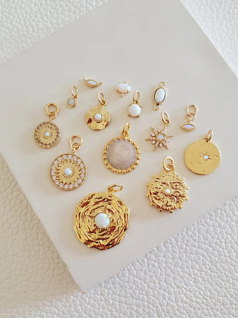 NEW STYLES! 14 Gold Opal and White Pendants Dainty Charm Celestial Connector Necklace Jewelry Whi... | Etsy (US)