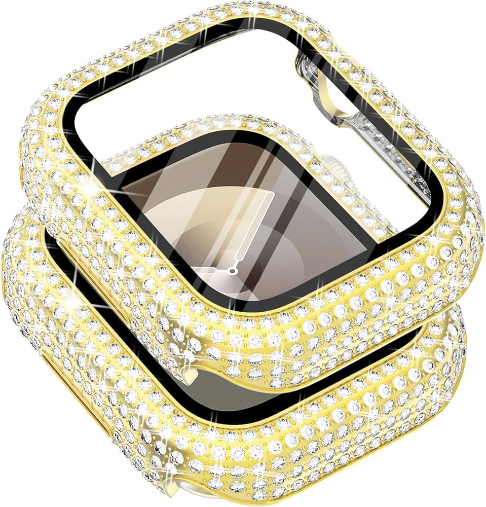 Surace 45mm Case Compatible with Apple Watch Series 9, 8, 7 - 400 Diamonds Bling Case with Temper... | Amazon (US)