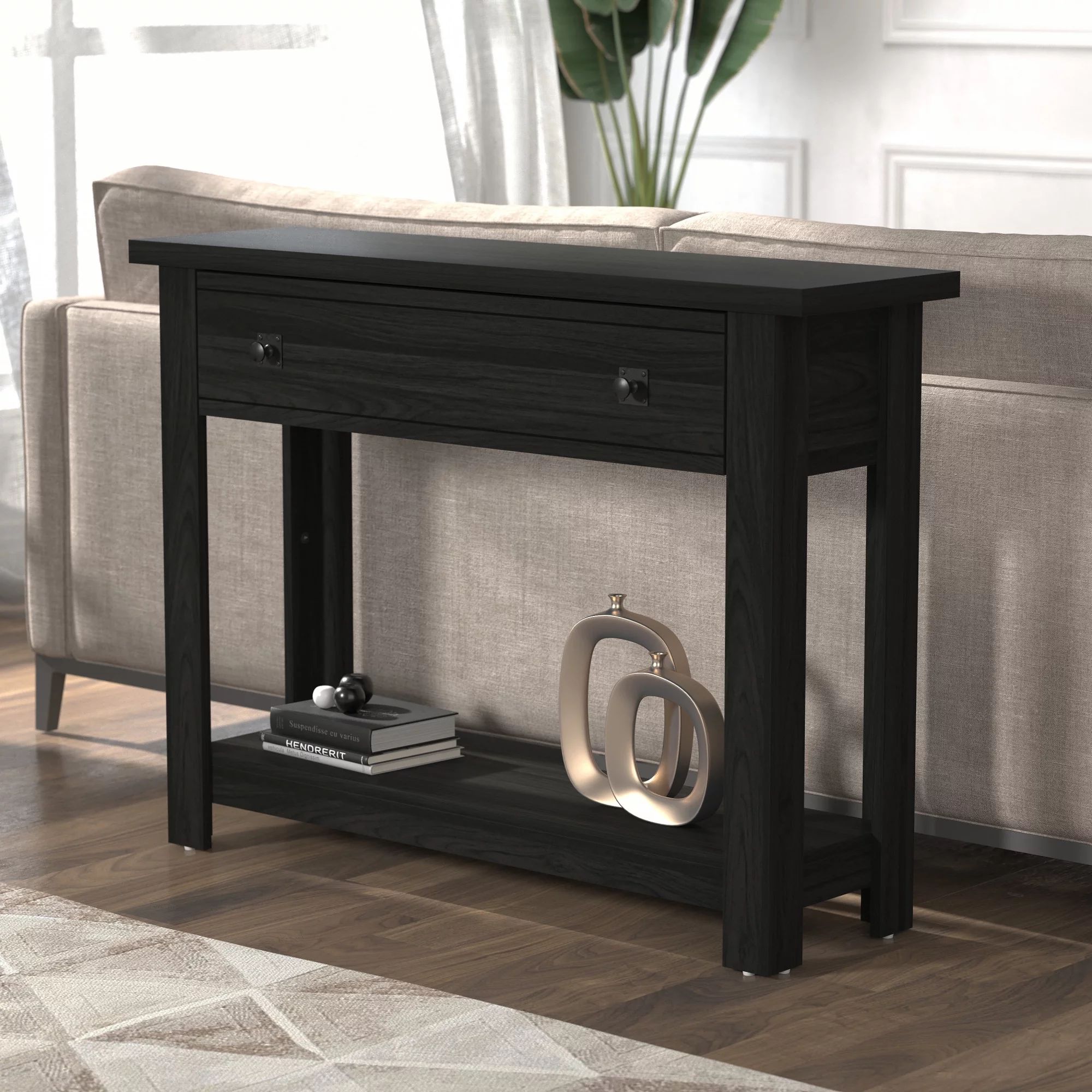 Coover Wood Console Table with 1 Drawer, Black - Walmart.com | Walmart (US)