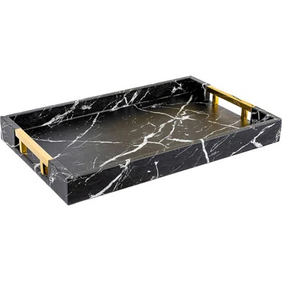 18"X12"Glossy Shagreen Faux Leather Decorative Tray Ottoman Coffee Table Perfume Living Room Kitchen Serving Tray With Silver Metal Handles By Home Re | Wayfair North America