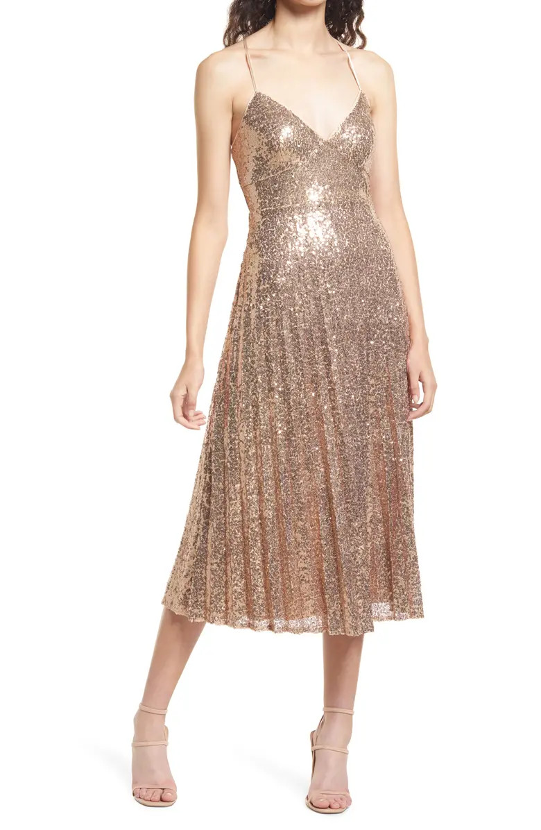 Vision of Elegance Sequin Cross Back Midi Dress | Nordstrom