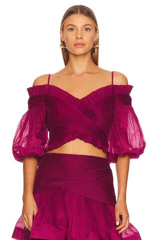 Zimmermann Pleated Off Shoulder Top in Berry from Revolve.com | Revolve Clothing (Global)