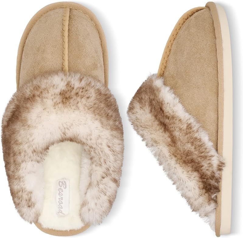 Besroad Winter Fuzzy House Slippers Sandals Plush Faux Fur Fluffy Flats Slippers Warm Slide Shoes fo | Amazon (US)