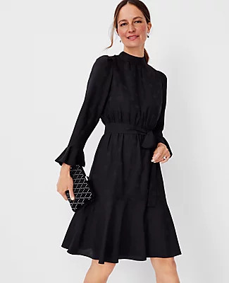 Ann Taylor Dotted Mock Neck Flounce Dress | Ann Taylor (US)