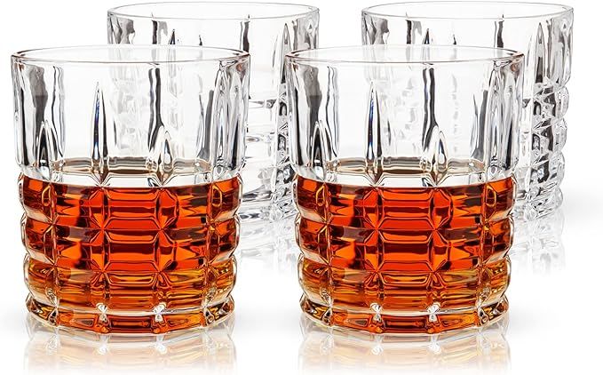 Viski Highland D.O.F. Glasses Set of 4 - Crystal Classic Lowball Cocktail Barware - 10 oz | Amazon (US)