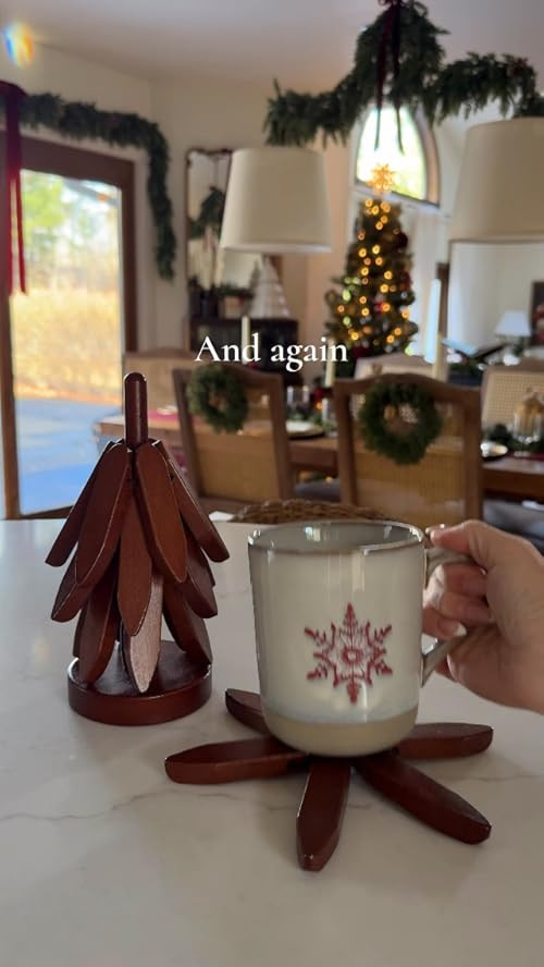 Natural Foldable Black Walnut Wooden Trivet Set - 4 Trivets + 1 Stand for Hot Dishes, Pot, Bowl, ... | Amazon (US)