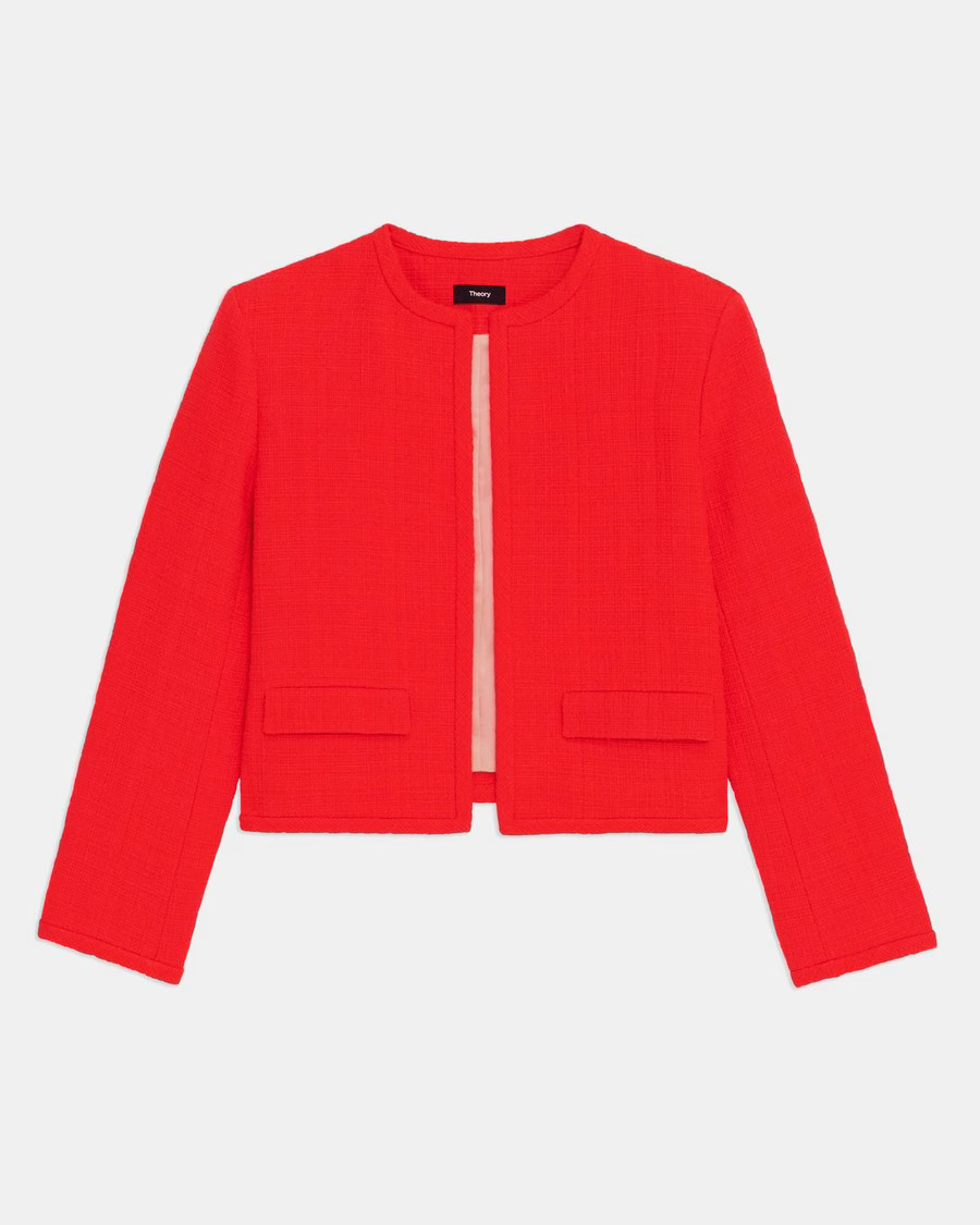 Red Cotton Tweed Cropped Jacket | Theory | Theory UK