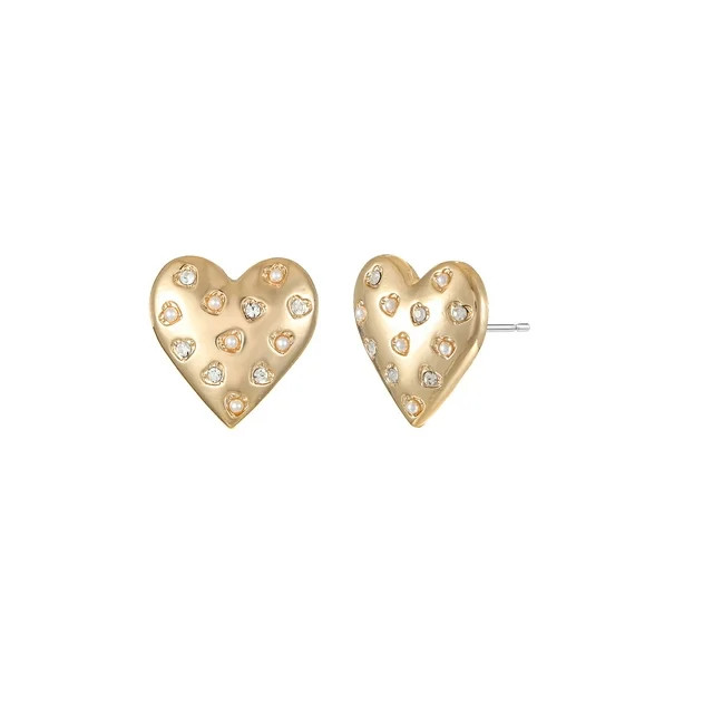 Packed Party Goldtone and Crystal Studded Heart Earrings, 1 Pair | Walmart (US)