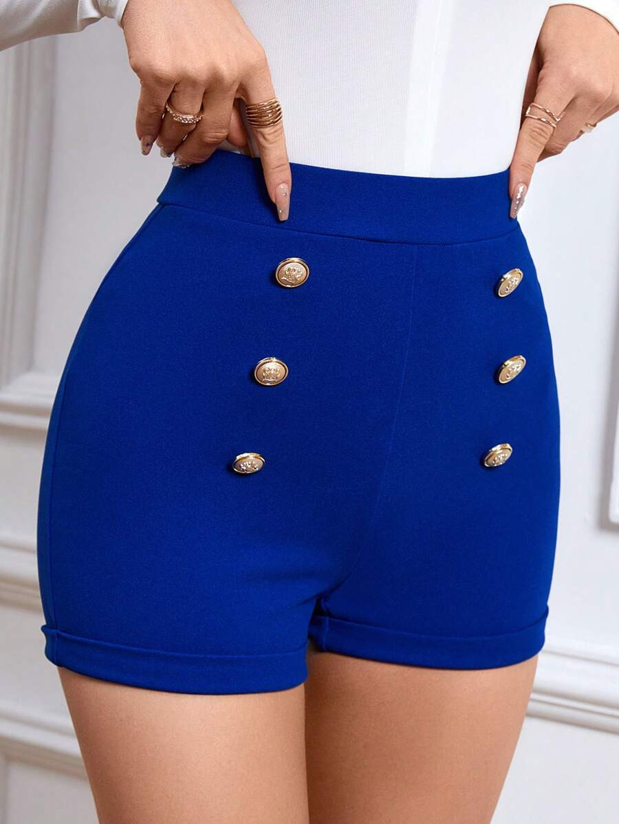 Firerie High Waist Button Detail Shorts | SHEIN
