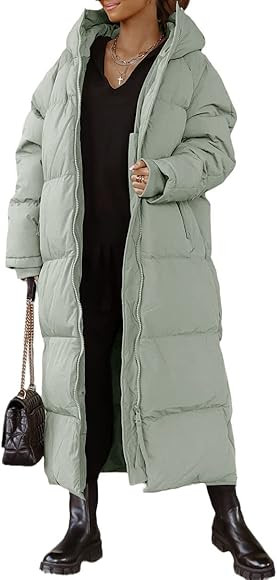 Shanfetl Women Long Quilted Coat Hooded Maxi Length Long Sleeve Puffer Jacket Padded Coat Winter ... | Amazon (US)