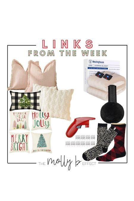 Links from this week! 

Holiday pillow covers 😍

Heating blanket is a must, dual sided & the controller sits on your nightstand in stand of hanging off the bed 🙌🏻

Earmuffs are a must when I’m walking or outside with the fam! I love these Ugg ones so much

Ugh socks for bedtime, my feet are always cold at night and these are perfect and don’t fall off 🙌🏻

Christmas lights out?! This little gun is magic and will save you from having to re-strand everything! 

#LTKSeasonal #LTKGiftGuide #LTKHoliday