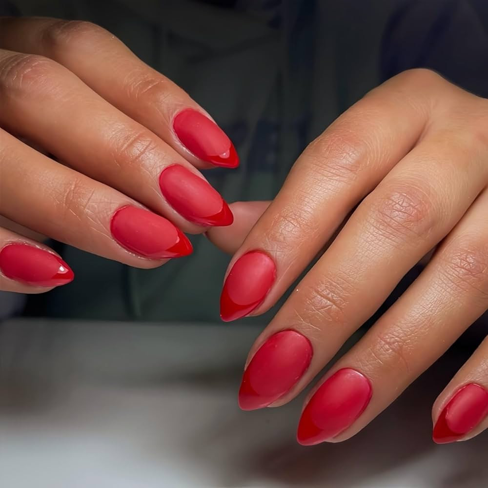 Light Red French Tip Press on Nails Short Almond Nails Press ons, Short Fake Nails with Matte Fin... | Amazon (US)