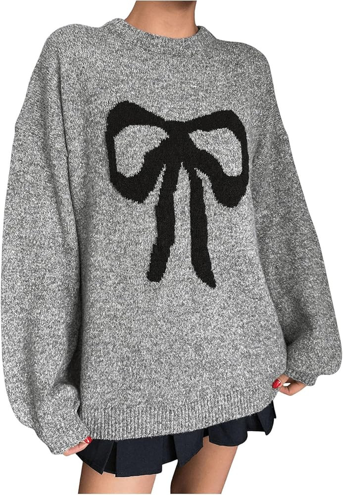 MakeMeChic Women's Y2K Bow Knot Sweaters Long Sleeve Mock Neck Pullover Sweaters Knit Top | Amazon (US)