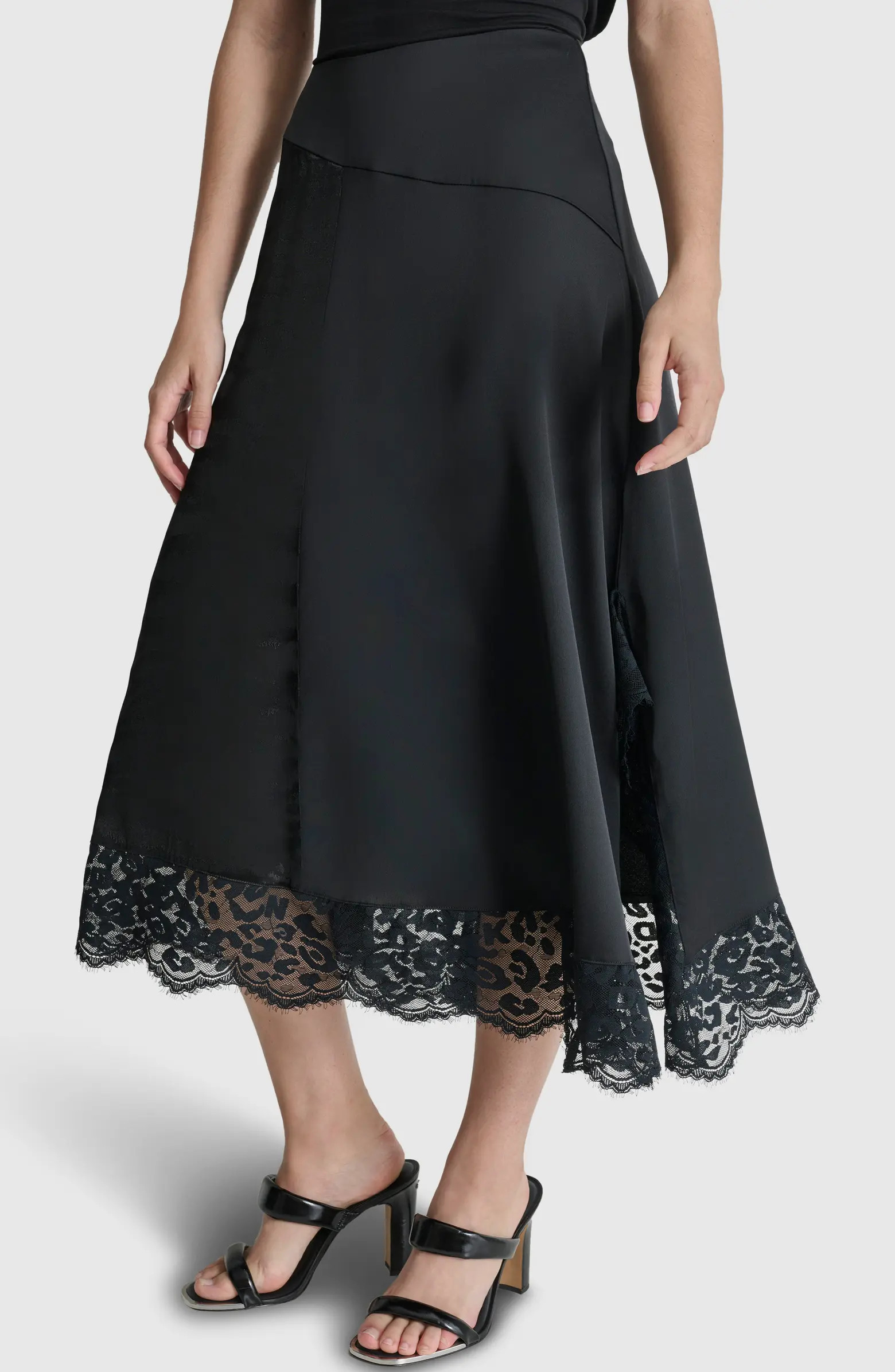 DKNY Mixed Media Lace Trim Midi Skirt | Nordstrom | Nordstrom