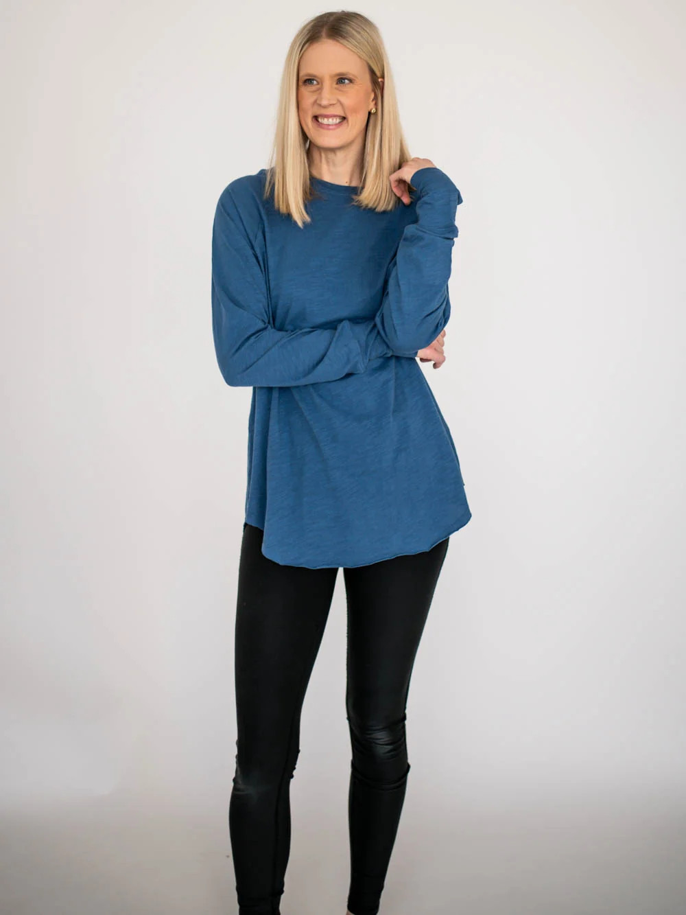 Malley Long Sleeve Tall Tee - Blue | Amalli Talli