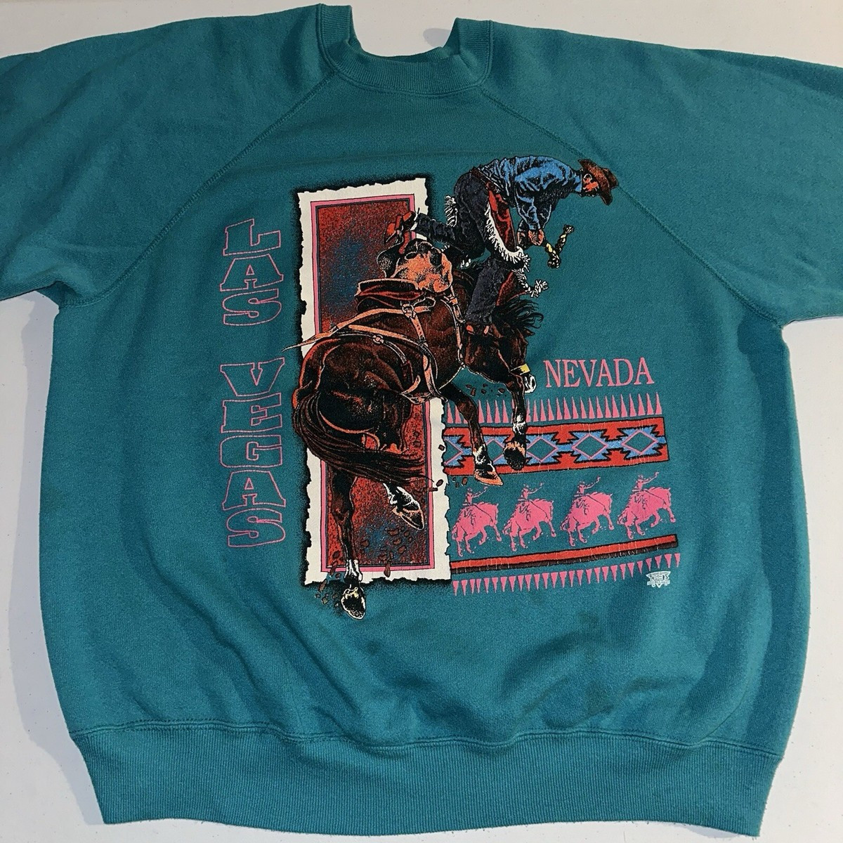 Vintage 80s Cowboy Rodeo Las Vegas Nevada Raglan Teal Sweatshirt Size Large  | eBay | eBay US