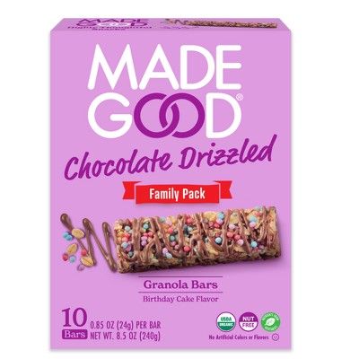 MadeGood Chocolate Drizzled Birthday Cake Flavor Granola Bars Family Pack - 8.5oz/10ct | Target