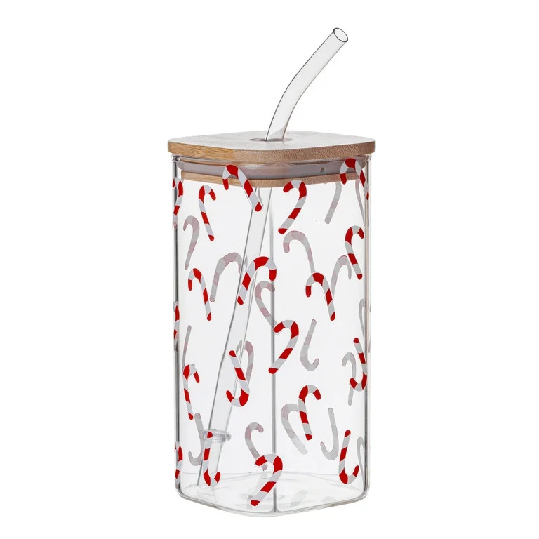 Holiday Time Candy Cane Clear Square Glass Sipper, 1pk | Walmart (US)