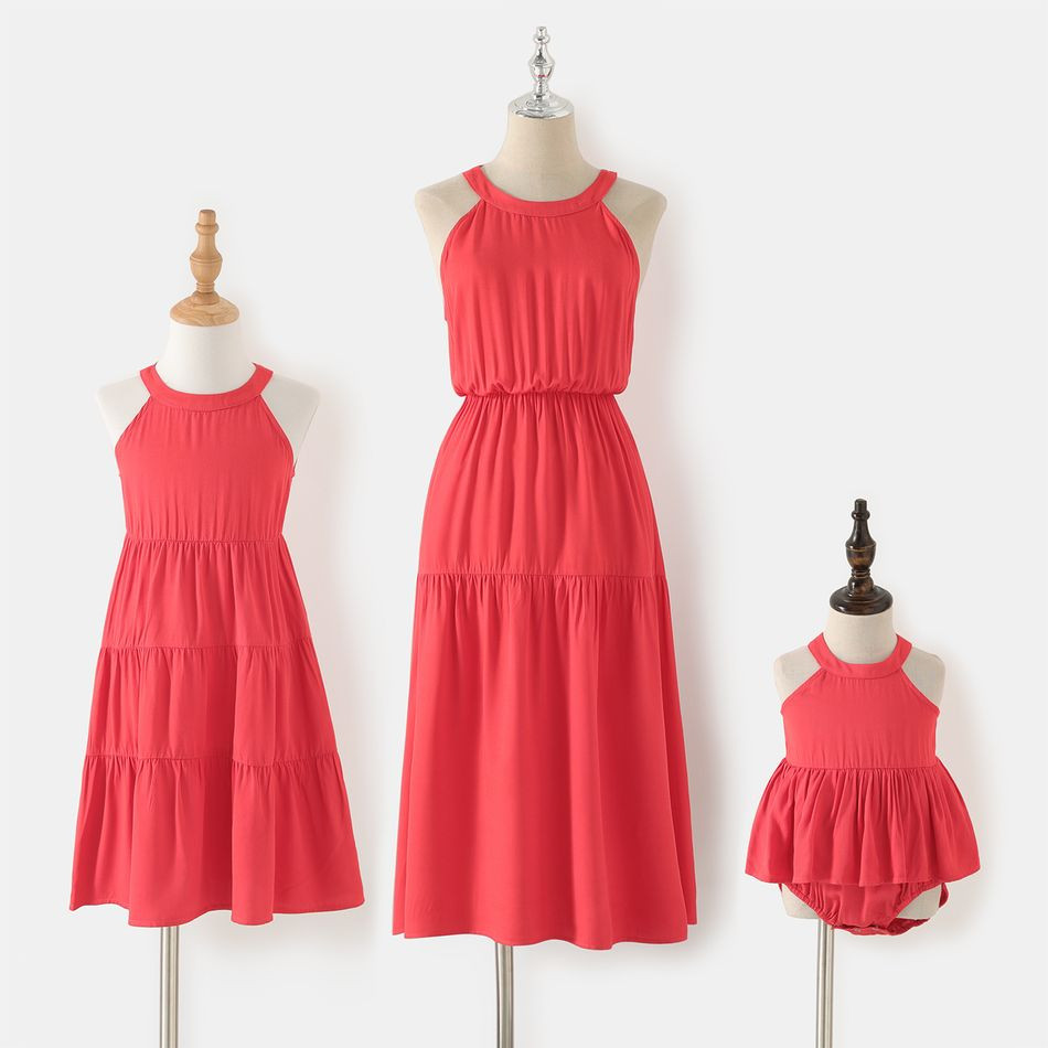 Solid Halter Neck Off Shoulder Tiered Dress for Mom and Me Only $11.69 Patpat US | PatPat