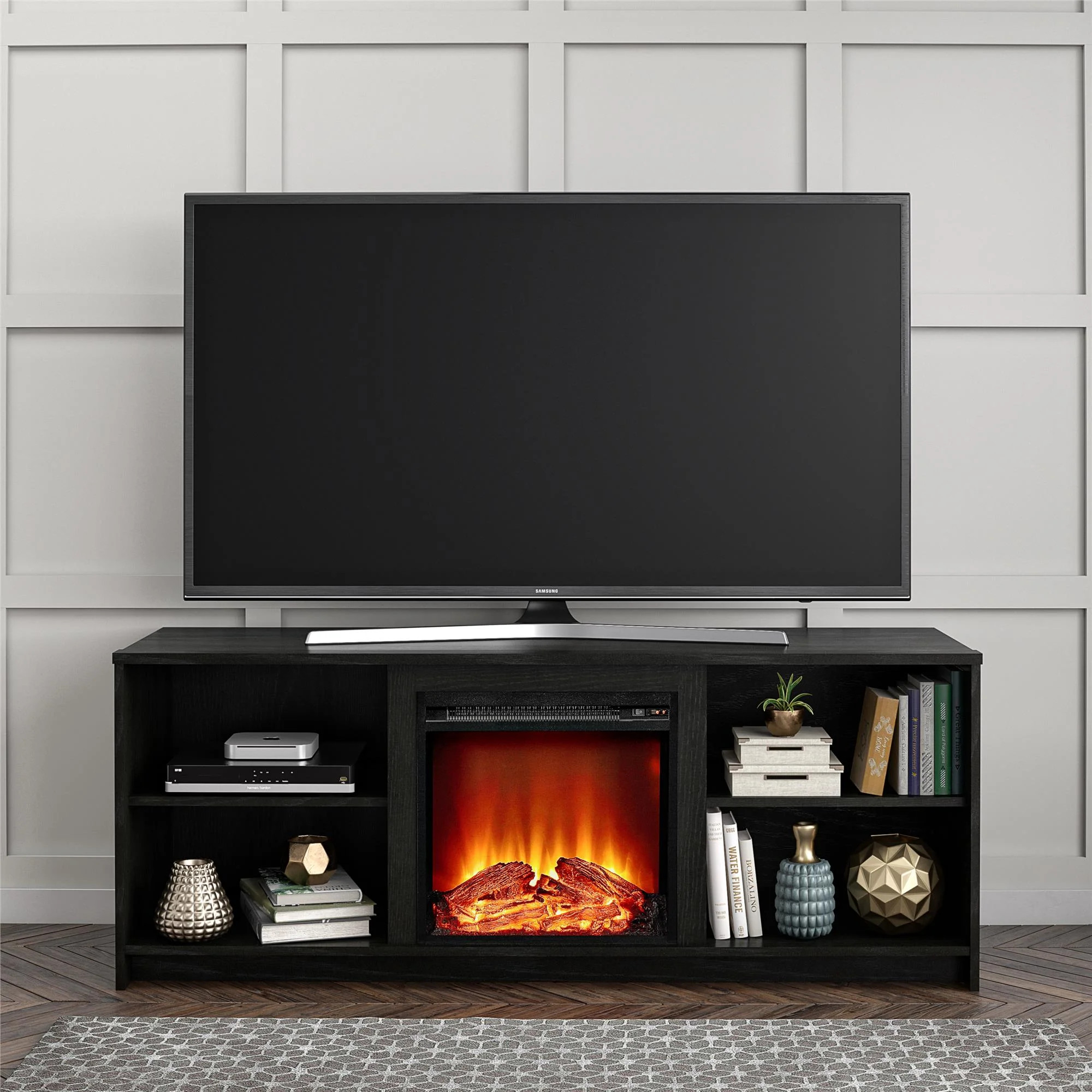 Mainstays Fireplace TV Stand for TVs up to 65", Black Oak | Walmart (US)