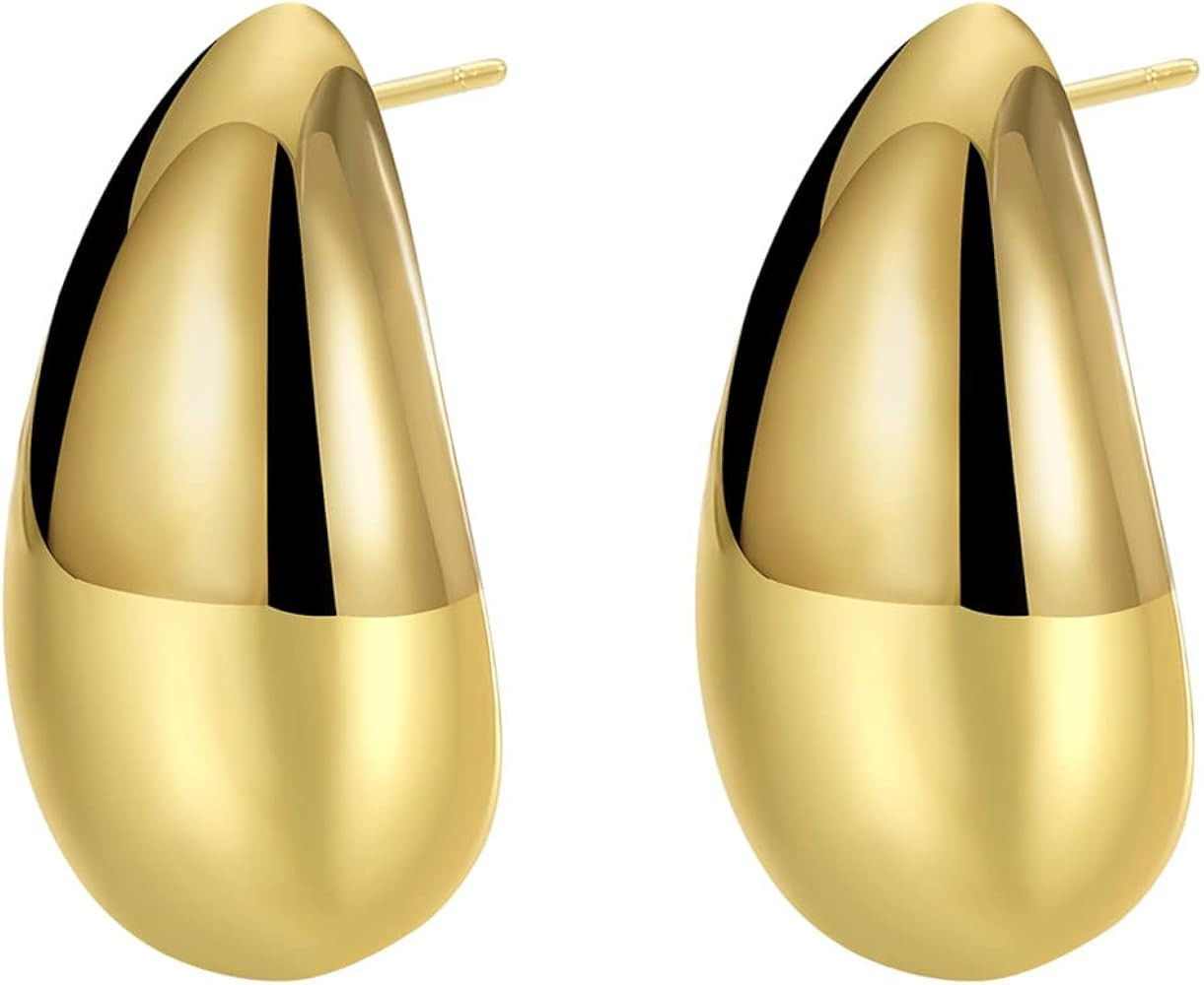 PICKBEAU Gold Waterdrop Earrings for Women, Open Hoops with 14K Gold/Silver Plated Hypoallergenic... | Amazon (US)