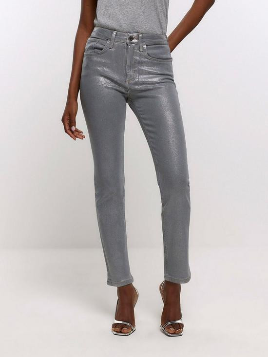 River Island Straight Coated Jeans - Silver | Very (UK)