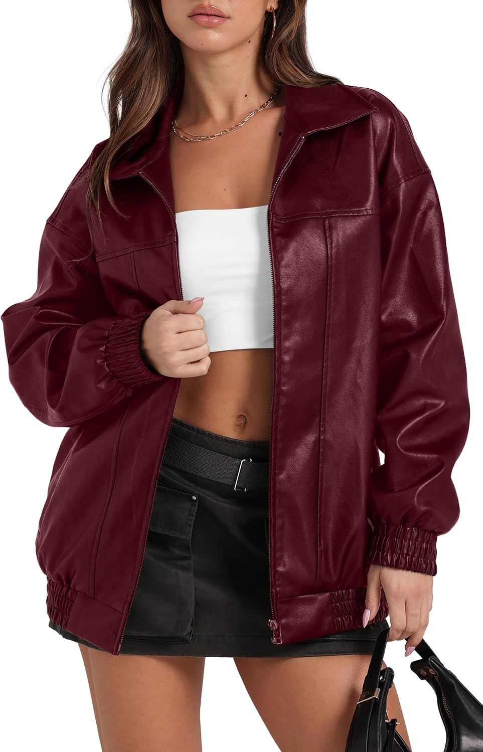 Sampeel Leather Jacket Women Faux Oversized Motorcycle Bomber Coats 2026 Fall Fashion Outfits Winter Clothes | Amazon (US)
