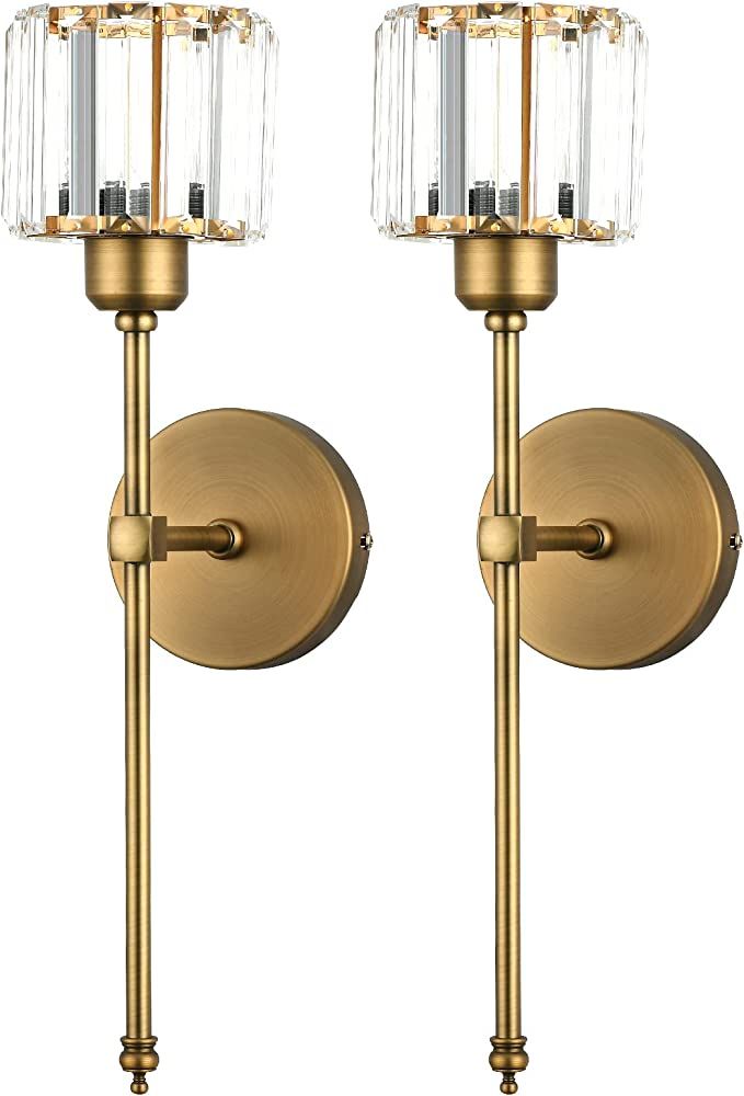 Bsmathom Wall Sconces Set of 2,Classic Sconces Wall Lighting with Antique Brass Column Stand, Bat... | Amazon (US)